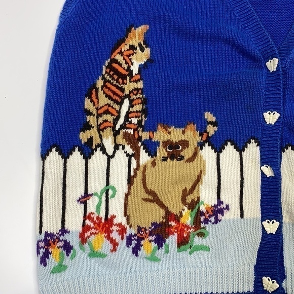 Vintage Bechamel Cat & Butterfly Blue Sweater Vest Large - Picture 3 of 8
